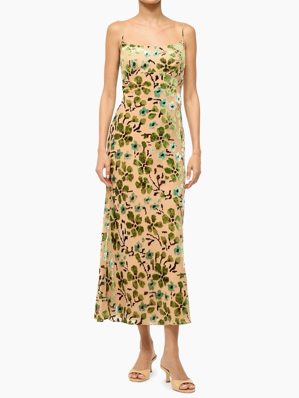 NWOT STAUD Dianna Floral Burnout Velour Tapestry Empire-Waist Midi-Slipdress